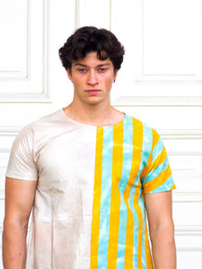 T-shirt unisexe bicolore jaune ligné